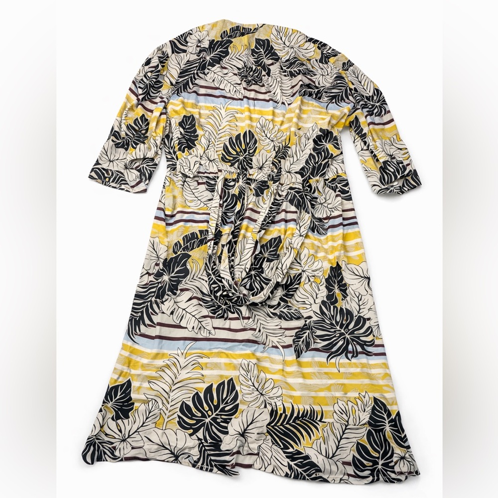 H&M Tropical Leaf Wrap Coverup Dress High Low Resort Beach Size L - Picture 3 of 8